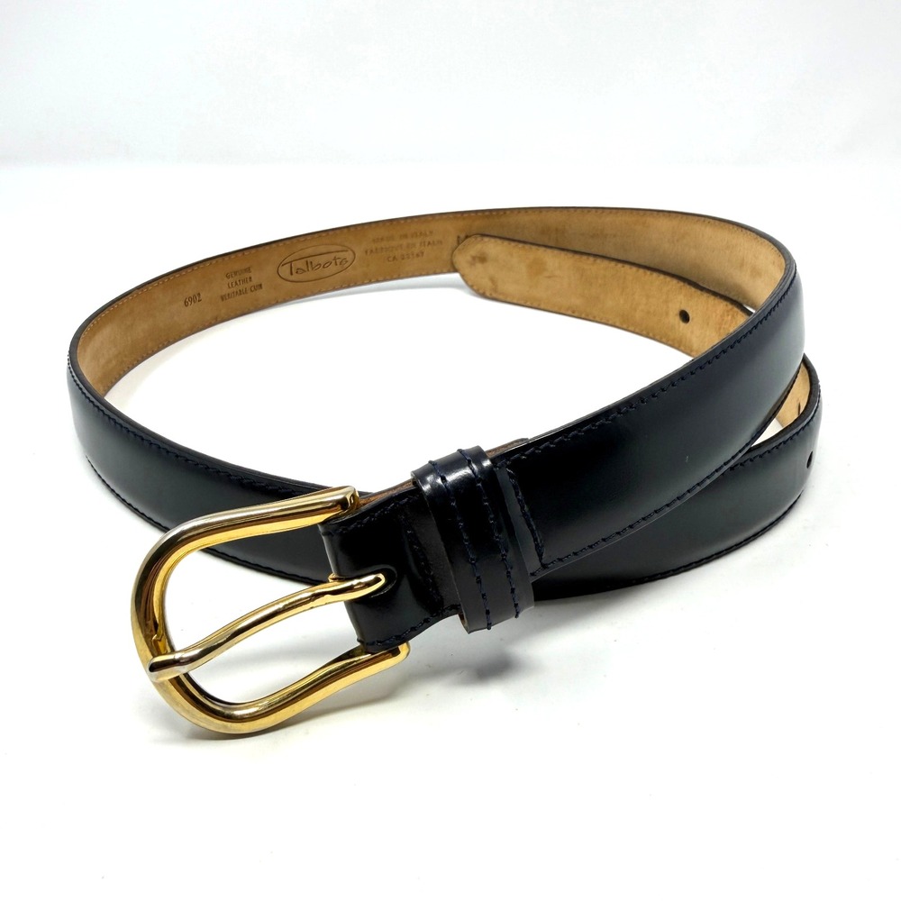 Talbots 6902 Leather Belt M Women Black Gold Buckle Made in Italy 29-33